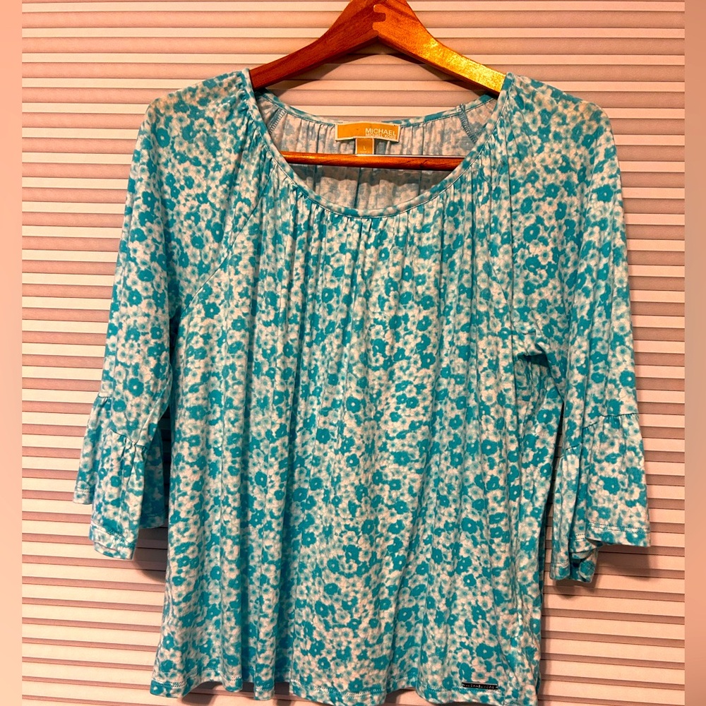 Michael Kors aqua ruffle sleeved top, Large